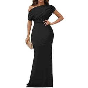 DinyIn Formal Dresses for Women Elegant Off Shoulder Evening Party Gowns Sexy Bodycon Ruched Prom Wedding Guest Dress, 523_1G Black, Large