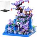 Peach Blossom Pond Building Blocks Set,Building Blocks Set Gifts for Adults and Kids, Micro Bricks Cherry Blossom Tree House Kit with LED Light and Display Box2500+Pieces