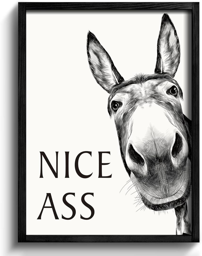Heiple Framed Bathroom Art Wall Decor Farmhouse Home Decor Sets Vintage Funny Signs (11"x14" Black Framed, Donkey)