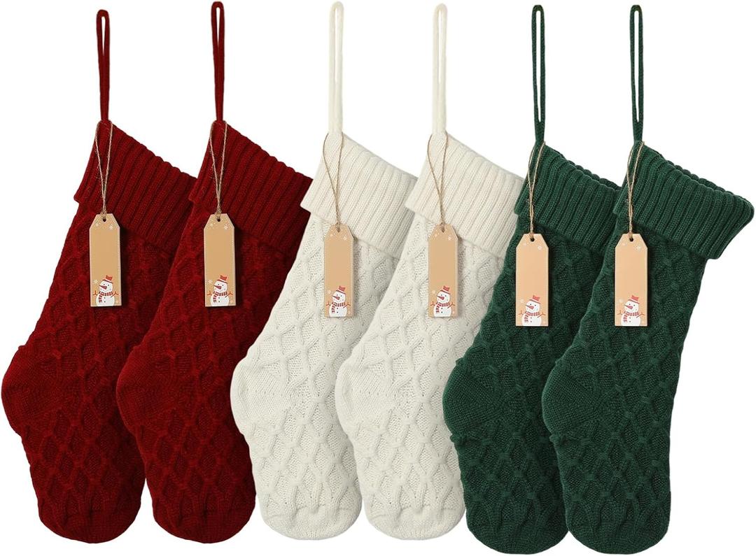 Personalized Christmas Stockings, Knit Monogrammed Xmas Stocking for Family, 6 Pack Double Color Matching 22 inches Large Embroidered Holiday Santa's stocking for Home Decoration, with Name Tags