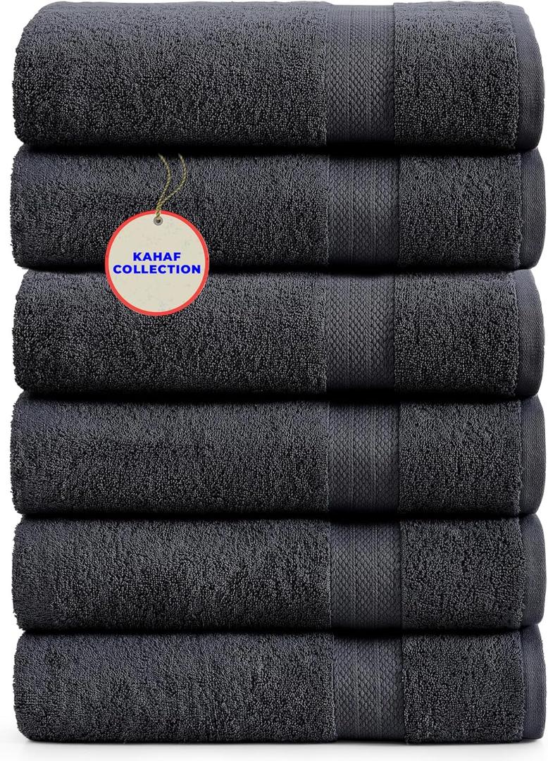 KAHAF COLLECTION 100% Cotton Bath Towels, 24x48 Pack of 6 Towels, Quick Dry, Highly Absorbent, Soft Feel Towel, Gym, Spa, Bathroom, Shower, Pool, Luxury Soft Towels (Grey, 24x48-6 Pack)