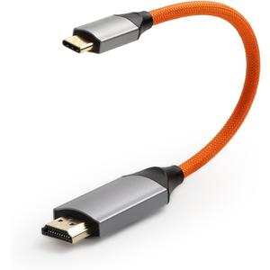 USB C to HDMI 4K 60Hz Cable, for Lenovo ThinkPad X1/Sony A7 IV/Atomos Ninja V,20cm, 18Gbps, No Lag for Gaming (Orange Braided)