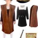 Kids Explorer Navigator Costume Set Boys Colonial Historical Role Play Outfit for Halloween Dress-Up L