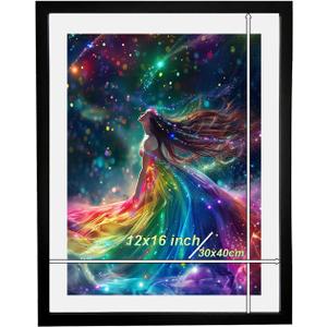 Betionol Picture Frames With the Opening Size of 12x16 inch, It Frames 30x40cm/12x16in Diamond Art or Posts or Photos, Black Solid Wood Frame For Diamond Painting For Mother Day Art Gift