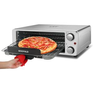 CTT Semi-Open Electric Pizza Oven for 10" Pizza, Stainless Steel Pizza Oven Countertop for Indoor Pizza Maker, 1200W Portable Countertop Pizza Oven with Timer, Knob Control,Silver