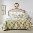 Laura Ashley - Queen Quilt Set, Reversible Cotton Bedding with Matching Shams, Lightweight Home Decor for All Seasons (Linley Yellow, Queen), Full/Queen
