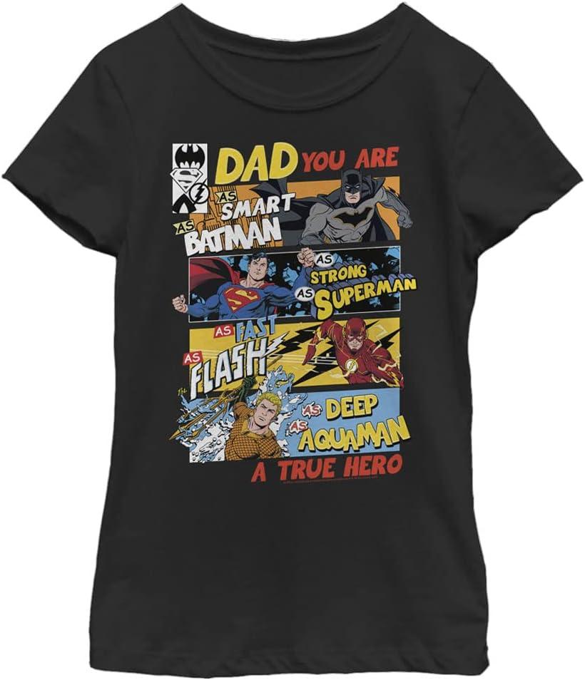 WARNER BROS Justice League Dad Girls Short Sleeve Tee Shirt (Large, Black)