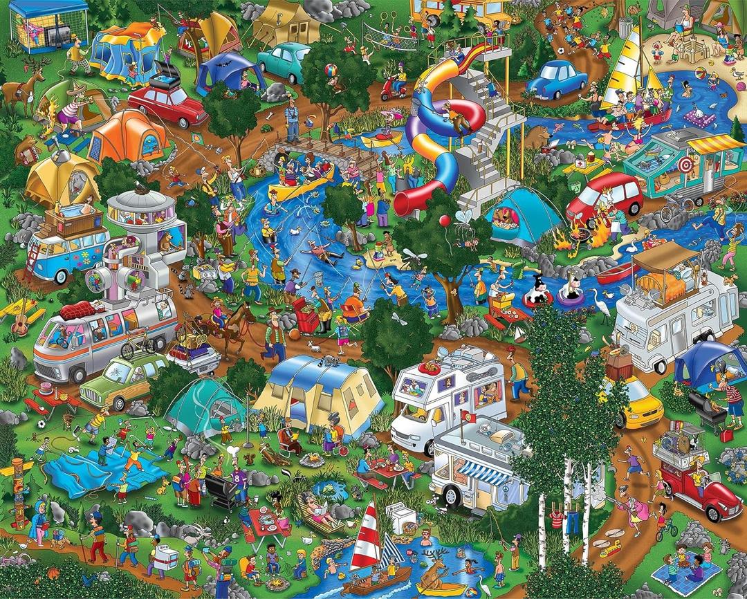 Springbok - Camping World - 1000 Piece Jigsaw Puzzle- Illustration Features Camping at It's Best