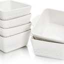 6 Pack 13 OZ Ceramic Baking Dishes, 4.5" Mini Square Bakeware Set, Small Baking Pan with Handle, Individual Casserole Dish for Oven, Roasting, Lasagna, Pie, Gratin, Microwave Safe, White