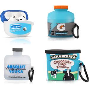 (4 Pack) Cute Case for AirPods 4 Earbuds (2024), XMBYGY Silicone Cartoon Charging Case Shockproof Protective Headphones Cover with Carabiner for Man Woman Teen (F+G+V+B)