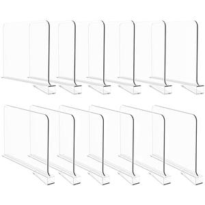 Acrylic Shelf Dividers for Closet Organization, Closet Shelf Organizer Closet Separator for Wood Shelves Clear Shelf Dividers for Closets (12 Pack)