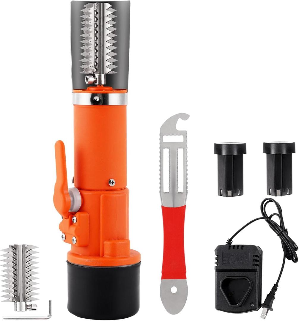 Electric Fish Scaler Remover, Powerful Fish Scraper Cordless Fish Scale Cleaner Set Rechargeable Automatic Fish Scaler Scraper Waterproof (2 Batteries & 2 Cutter Heads)