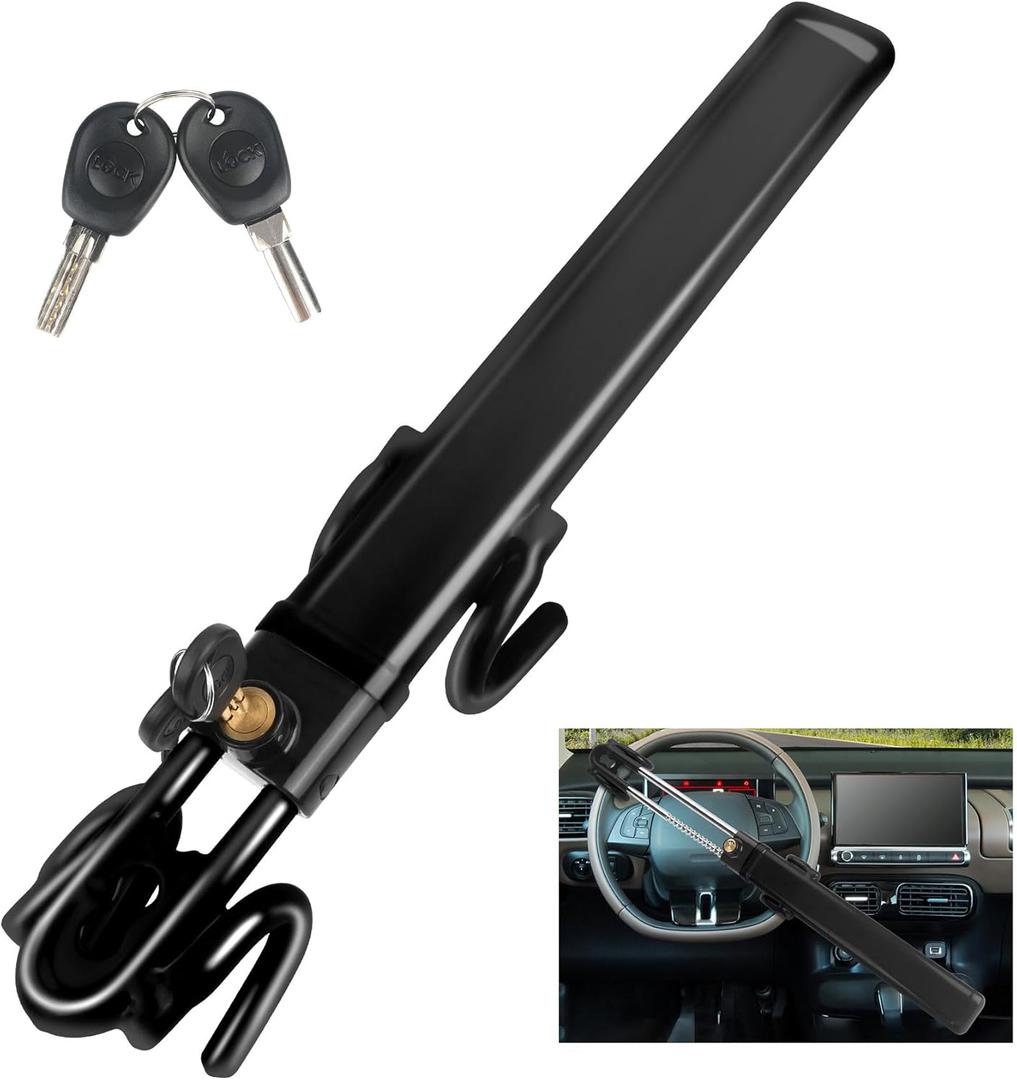 Car Steering Wheel Lock Anti-Theft Device,Black Car Lock Steering Wheel Lock Heavy Duty Anti Theft Car Device with Key (Balck)