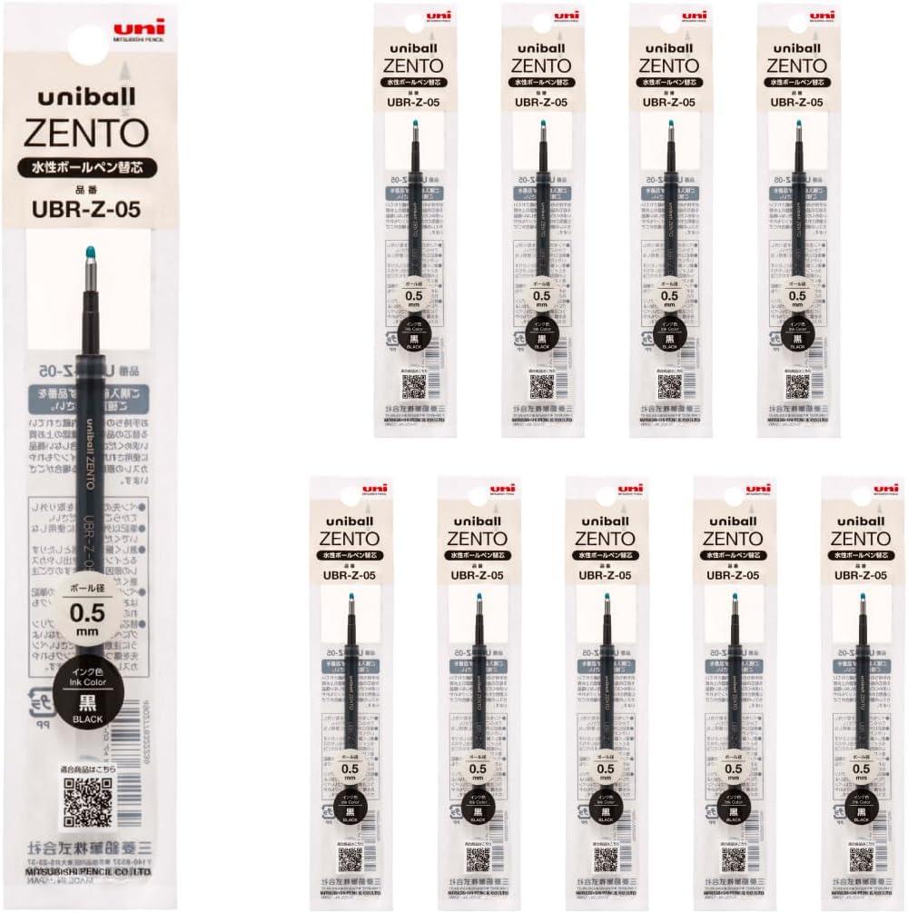 uniball ZENTO Water-Based Ink Refill UBR-Z-05, 0.5mm Fine Point, Black, Compatible with uniball ZENTO Pens, UBRZ05.24, Pack of 10