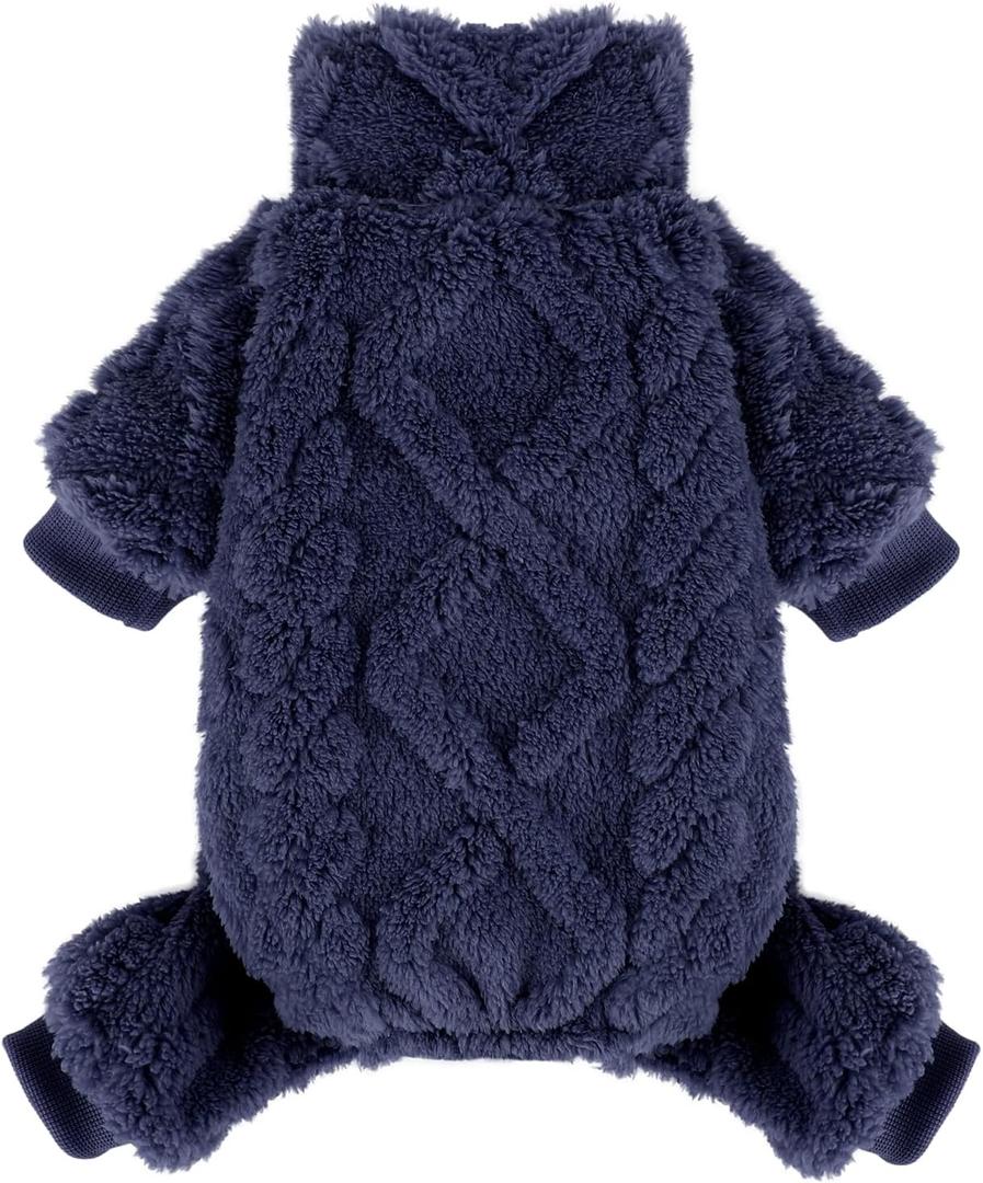 Dog Sweater Fleece Turtleneck Winter Dog Clothes for Small Dogs Girls Boy, Warm Fleece Puppy Pajamas Onesies, Pet Clothes Puppy Sweater Pjs, Doggy Jumpsuits Doggie Outfit, Dark Blue, S