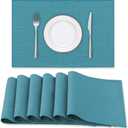 H.VERSAILTEX Linen Placemats Set of 6 Premium Solid Table Mats for Dining Table Spill-Proof Waterproof Heat-Resistant Kitchen Mats Washable, 12x18 inches, Teal