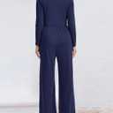 Womens Casual Jumpsuits One Piece Loose Stretchy Long Sleeve Fall Jumpsuit Wide Leg Long Pants Rompers with Pockets (Blue, M)