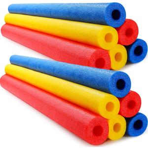 Hollowfly 12 Pcs Pool Noodles Bulk Foam Swimming Noodles Small Hollow Bright Foam Tube Pool Sticks for Craft Projects Adults Swimming Floating (40 x 1.6 Inches,Red&Yellow&Blue)