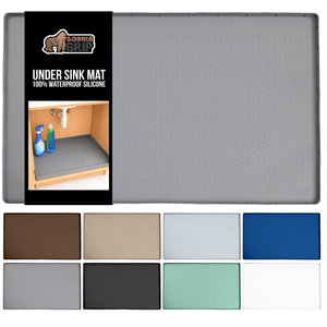 GORILLA GRIP Waterproof Silicone Under Sink Mat with Raised Lip for Kitchen and Bathroom, 34 x 22 in, Cabinet Shelf Liner Stay in Place Mats Dishwasher Safe Drawer Liner, Organizer Tray, Gray