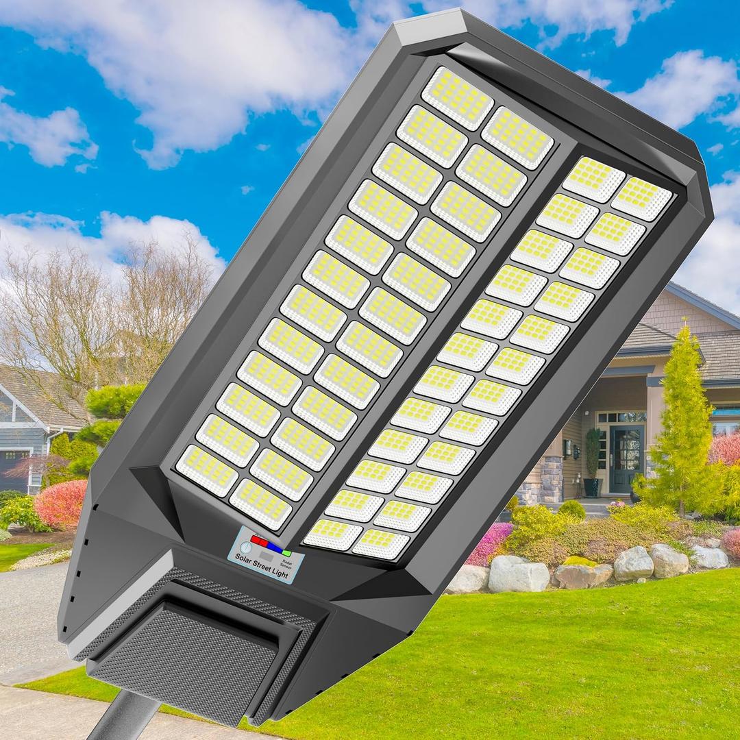 Ultra Bright Solar Street Light 12000W Solar Street Lights Outdoor with 300,000LM, IP66 Waterproof Dusk to Dawn with Remote Commercial & Industrial Floodlight for Parking Lots, Warehouses, Yard, 12000-1 Pack