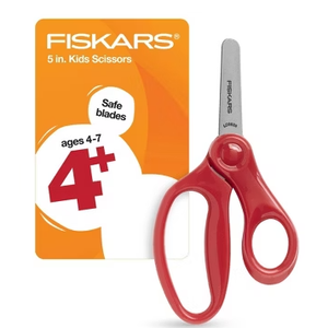 Fiskars 5" Blunt-Tip Scissors for Kids 4+ - Scissors for School or Crafting - Back to School Supplies - red