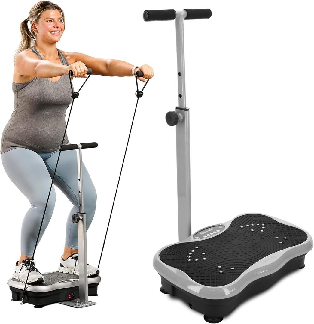 Lifepro TrimLite Vibration Plate Exercise Machine with Handlebars  Whole Body Vibration Platform for Lymphatic Drainage & Weight Loss  99 Speed Levels, Bluetooth Speaker, Resistance Bands & Remote (Gray)