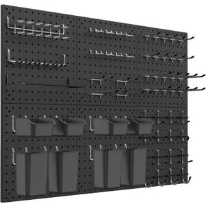 Peg Board Kit, Includes Pegboard and Accessories,with Hooks and Bins,Peg Board Wall Organizer for Office,Ornaments Display,Crafts Organization (129, Black)