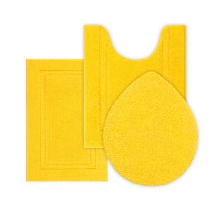 SHACOS 3 Piece Bath Rugs Set with Toilet Lid Cover Soft Absorbent 16"x24" Small Bath Mats U Shape Contour Rug Toilet Cover Set Non Slip Machine Washable Plush Bathroom Rug(Yellow)