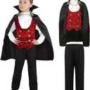 Lingway Toys Kids Vampire of Darkness Costume for Boys Halloween Dress Up Parties with Accessories (XS 3T-4T, Black/Red)