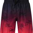 uideazone Men Swim Trunks Drawstring Elastic Waist Quick Dry Beach Shorts with Mesh Lining Swimwear Bathing Suits (Large, Gradient Red Black)