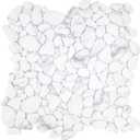 SUNWINGS 10-Sheet Pebble Tile for Shower Floor Border Kitchen Bathroom Backsplash, Carrara White Recycled Glass Marble Stone Looks Wall and Floor Tile, Covers 7.9 Sq. Ft