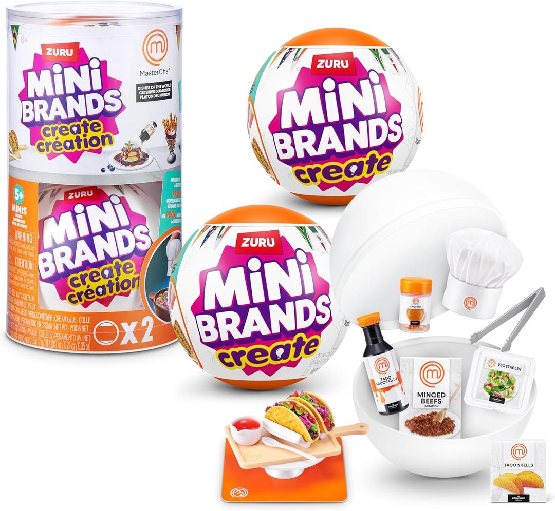 Mini Brands Create MasterChef Series 2 by ZURU (2 Pack) Real Mini Dishes with Ingredients, UV LED Tool & Recipe Card | DIY Toy Capsule Non-Edible Collectible for Kids, Teens, and Adults