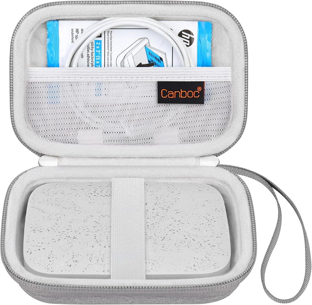 Canboc Hard Case for HP Sprocket 2x3 Instant Smartphone Photo Printer (Luna Pearl Case), Mesh Pocket fits Zink Photo Paper, Cable, Grey (Case Only)