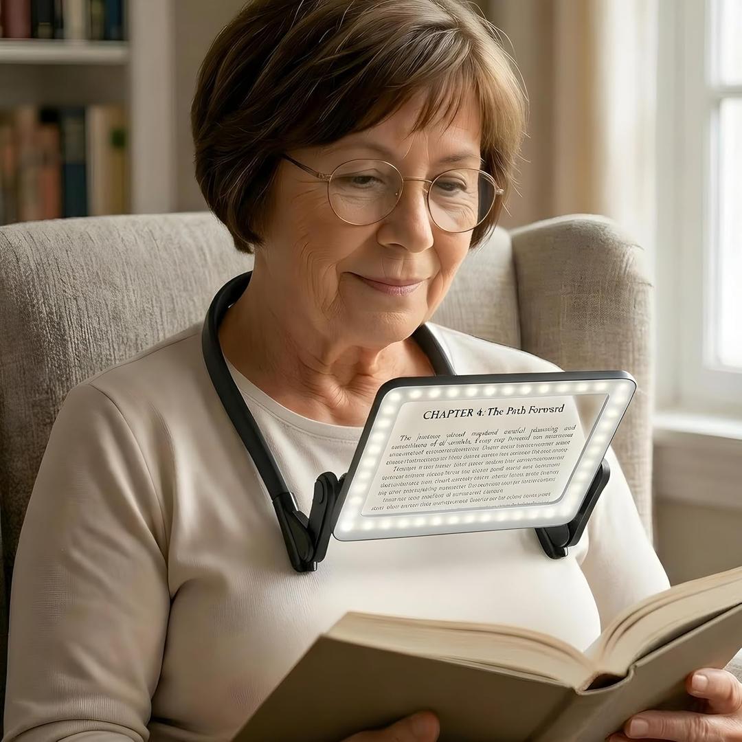 Magnifying Glass with Light for Reading,Hands Free Page Reading Magnifier for Books with 3 Color Dimmable, Neck Wear Large Screen Stand Glasses for Close Work Seniors Low Vision Rechargeable (Small)