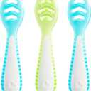 Munchkin Gentle Dip Baby Spoons for Self Feeding and Baby Led Weaning, 3 Pack, Blue/Green