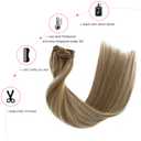 Hair Extensions Real Human Hair, Clip in Human Hair Extensions Light Blonde and Golden 18Inch Remy Hair Extensions Highlights Clip on Extensions 7 Pieces 70Gram