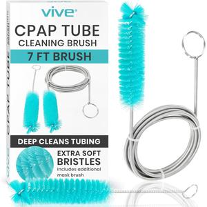 Vive CPAP Tube Cleaning Brush - Stainless Steel Cleaner for Mask and Pipe - Wire Bristle Solution - for 7 Foot Hose and 22 mm Diameter - Portable, Flexible and to Easily Clean Standard Tubing Kit (Teal)