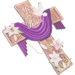 Garneck Lily Dove Pendant Wood Easter Hanging Decoration Cross Sign Farmhouse Front Door Porch Wall Art Ornament Decoration