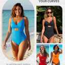 SHAPELLX Tummy Control Swimsuits Women V Neck One Piece Bathing Suit Ruched Push Up Slimming Swimwear Built-in Bra (Blue, L)