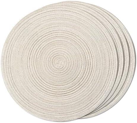 FunWheat Round Braided Placemats Set of 4 Place mats for Dining Tables Woven Heat Resistant Table Mats 15 inch (E Beige, 4pcs)