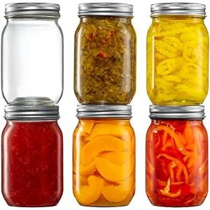 [4 Pack] 16 oz. Regular-Mouth Glass Mason Jars with Metal Airtight Lids and Bands for 1 Pint Canning, Preserving, & Meal Prep