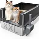 Tripamin XXL Stainless Steel Litter Box with High Sides 26"x18"x12" Extra Large Metal Litter Box for Big Cats&Multiple cat, Jumbo Top Entry Litter Pan with lid, Anti-Leakage, Non-Sticky(Black)