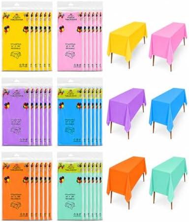 12 PCS Disposable Tablecloth 54 x 108 in Rectangle Plastic Table Covers, Waterproof Table Cloths Bulk Party Decorations, Multicolor Pastel Tablecloths for Birthday Wedding Picnic Event Supplies
