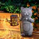 Gifts for Women, Solar Garden Cat Decor Outdoor Statues with Kettle Light, Anniversary Birthday Gardening Gifts for Women Mom Her Grandma, Cat Lovers House Warming Gift New Home, Garden Home Decor