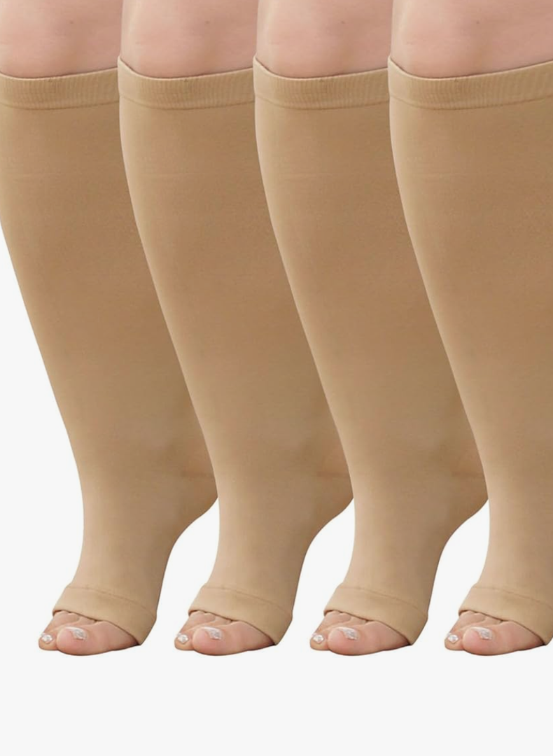 Plus Size Compression Socks: Wide Calf Toeless Stockings for Men Women - Open Toe 20-30 mmHg Compression Hose Support for Travel Nurses 3XL