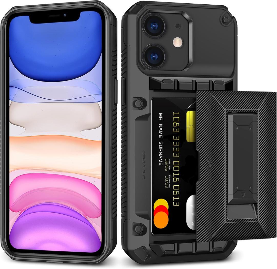 SAMONPOW for iPhone 11 Case Wallet with Card Holder [4 Cards] & Stand & Military-Grade Drop Protection Heavy Duty Shockproof Hidden Card Slot Wallet Phone Case for iPhone 11 for Women Men, Black