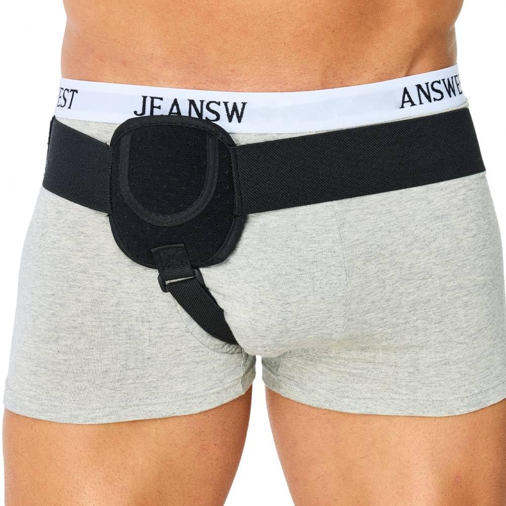 Hernia Belts for Men Inguinal, Hernia Support for Women and Men, Hernia Truss for Left or Right Side, Groin Belt, Adjustable Waist Strap with Removable Compression Pads (Large, Black)