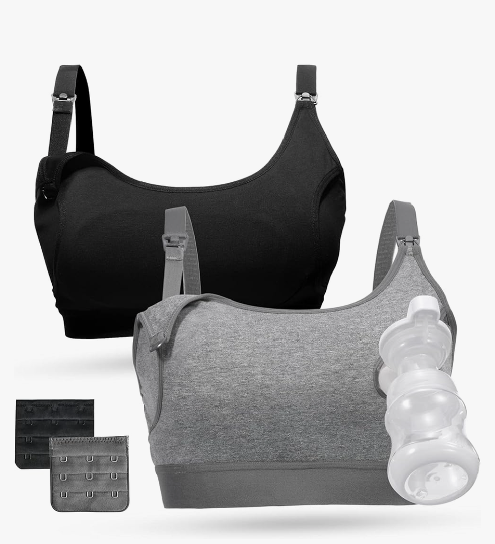 Momcozy Pumping Bra Hands Free 2 Pack Comfortable All Day Wear Pumping and Nursing Bra in One Holding Breast Pump for Spectra, Lansinoh, Medela L