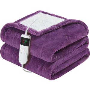 DANENOSA Electric Heated Blanket Queen Size 84''x90'' Soft Flannel & Sherpa Electric Blanket with 10 Heating Levels, Automatically Shut Down After 8h with Overheat Protection Machine Washable