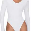 Avidlove Bodysuits for Women Long Sleeve V Neck Body Suit Bodysuit Double Lined Thong Body Suits Sexy Tops (Large)